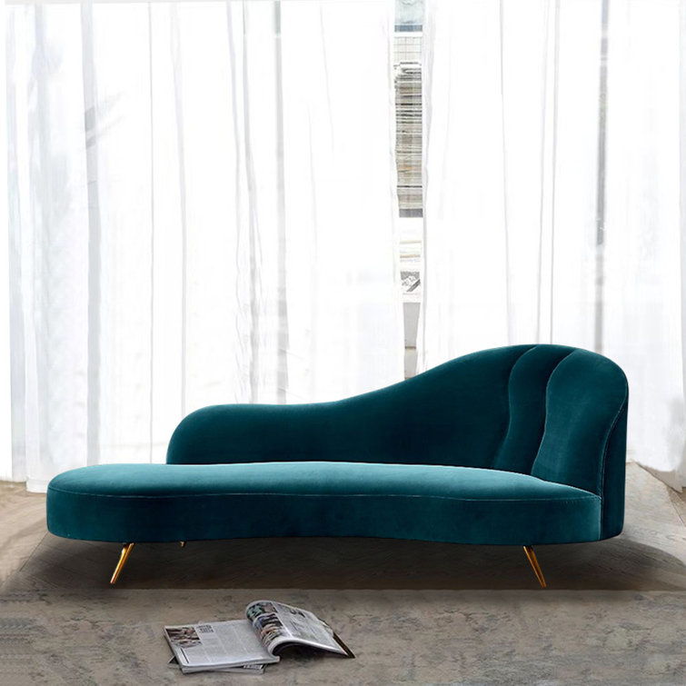 Copine peacock velvet curved chaise online lounge